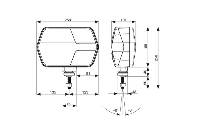 ASPÖCK LuxLED II LED front lamp 7 functions 6-pin DEUTSCH DT06-6S right
