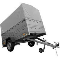 Large car trailer for sale - GARDEN TRAILER 230 KIPP with jockey wheel, side extensions, high frame and grey tarpaulin