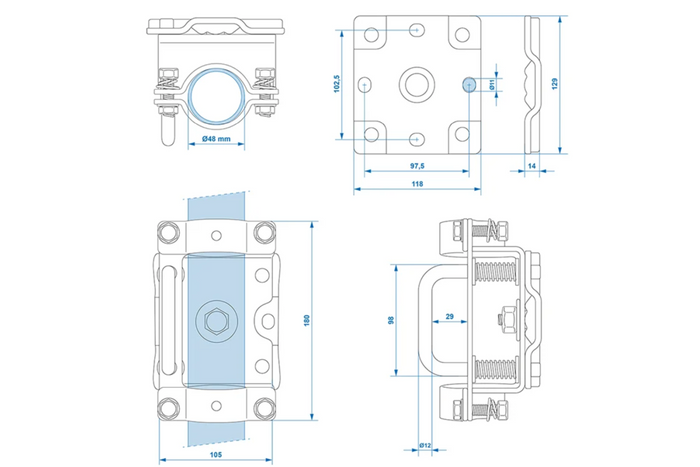 Clamp for ProPlus 341532V01 jockey wheel with tilt function 48mm
